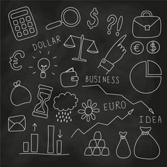 Set of hand drawn business and finance elements
