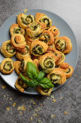 Puff pastry rolls with spinach and greek cheese filling