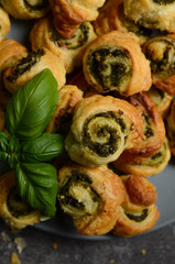 Puff pastry rolls with spinach and greek cheese filling