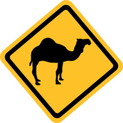 Yellow sign with camel and dromedary