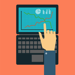 Hand showing on the laptop