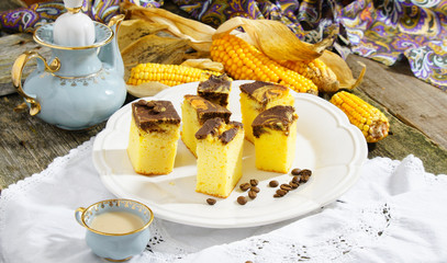 polenta cake with coffee (corn casserole)