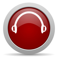 headphones red glossy web icon