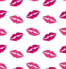 Seamless Texture with Traces of Kisses, Pink Romantic Pattern