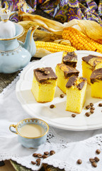 polenta cake with coffee (corn casserole)