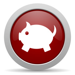 piggy bank red glossy web icon