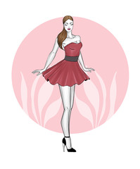 Pin up girl on pink and white background