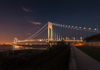 Verezano Bridge spanning the Hudson River at night in New York