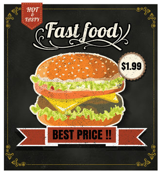 Restaurant Fast Foods menu burger on chalkboard vector format ep
