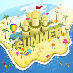 Naklejka premium summer beach flat 3d isometric infographic