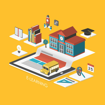 e-learning concept 3d isometric infographic