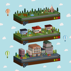 lovely city and outskirts scene 3d isometric infographic