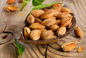 almonds  on wooden table