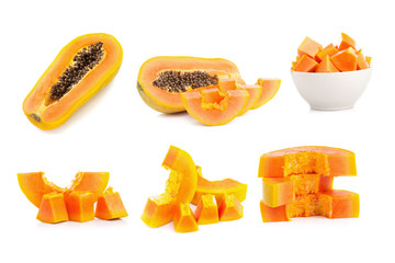 whole papaya fruits on white background