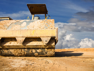 soil vibration roller during sand compacting works at constructi