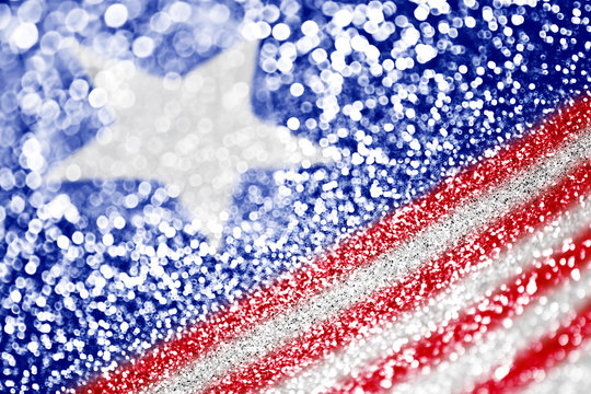 Abstract Glitter American Flag Blurred Background