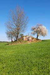 Old military bunker, blue sky