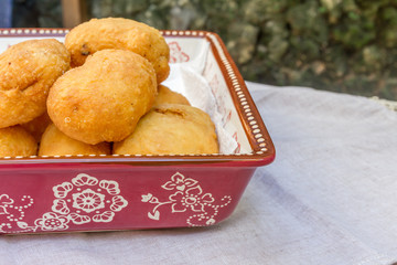 pirozhki, russian traditional food, Meat patties in the plate, v