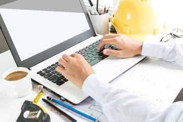 engineering use laptop computer on workspace
