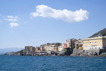 Fototapeta na wymiar Panorama of Nervi from the sea, Genoa-Italy