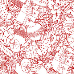 Winter collection icons vintage seamless pattern.