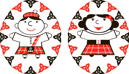 vector image Scottish man and woman in ethnic costume