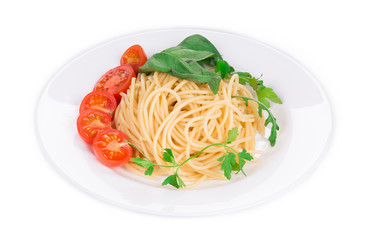 Spaghetti with tomato and basil.