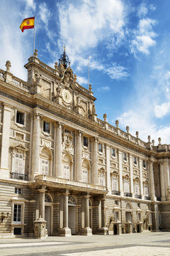 View of the south entrance to the Royal Palace of Madrid on the