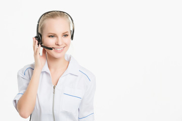 Smiling cheerful support phone