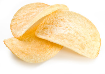 Potato chips isolated white background.