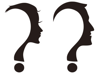 man and woman face with question mark