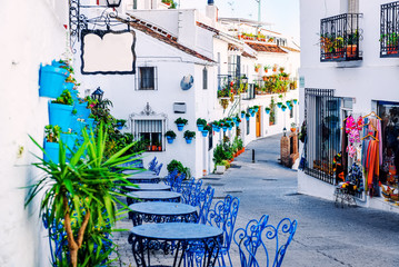 Mijas street. Charming white village in Andalusia - obrazy, fototapety, plakaty