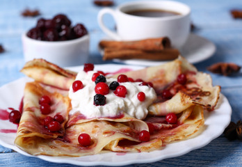 Breakfast pancakes with cherry jam