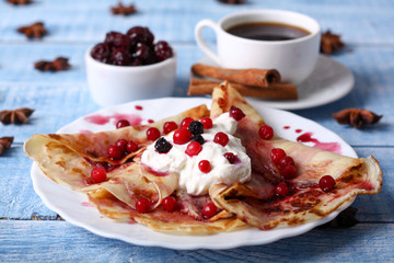 Breakfast pancakes with cherry jam