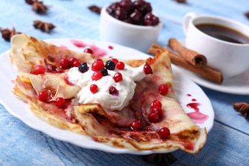 Breakfast pancakes with cherry jam