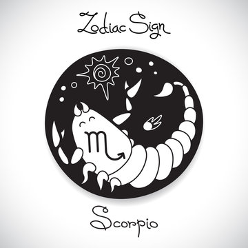 Scorpio zodiac sign of horoscope circle emblem in cartoon style