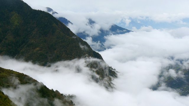 Foggy Himalayas mountains. Nepal