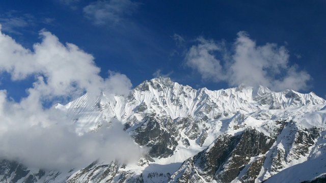 Panorama of snowy mountains. Nepal, Himalayas