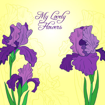 floral card with bouquet of irises
