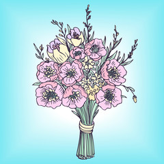 linear drawing bouquet of flowers