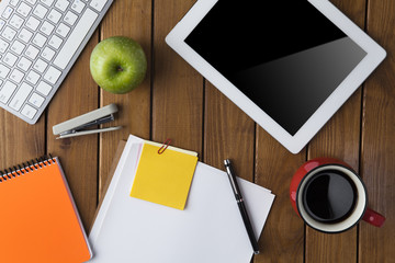 Working on a Wooden Table