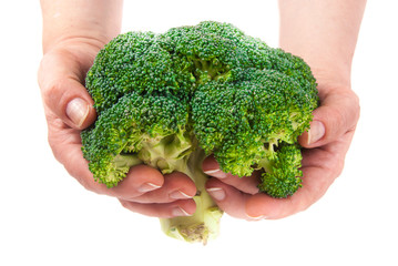 Naklejka na ściany i meble Green fresh broccoli in hands