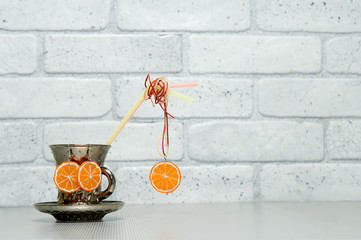 Earrings handmade oranges on the cup