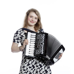 teenage girl in studio with accordion