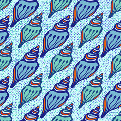 Shell blue seamless pattern. Hand drawn texture