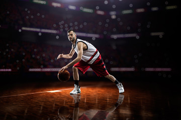 red Basketball player in action