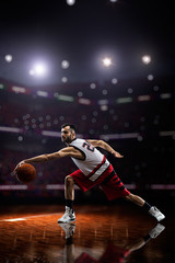 red Basketball player in action