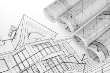 rolls of architecture blueprints & house plans