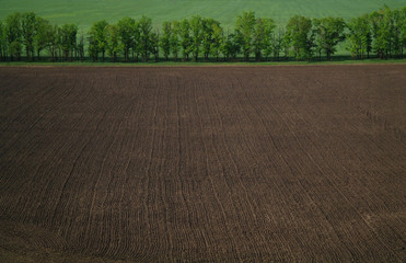 View from a height in a plowed field