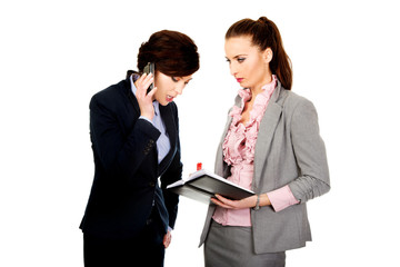 Two businesswomans discussing with eachother.